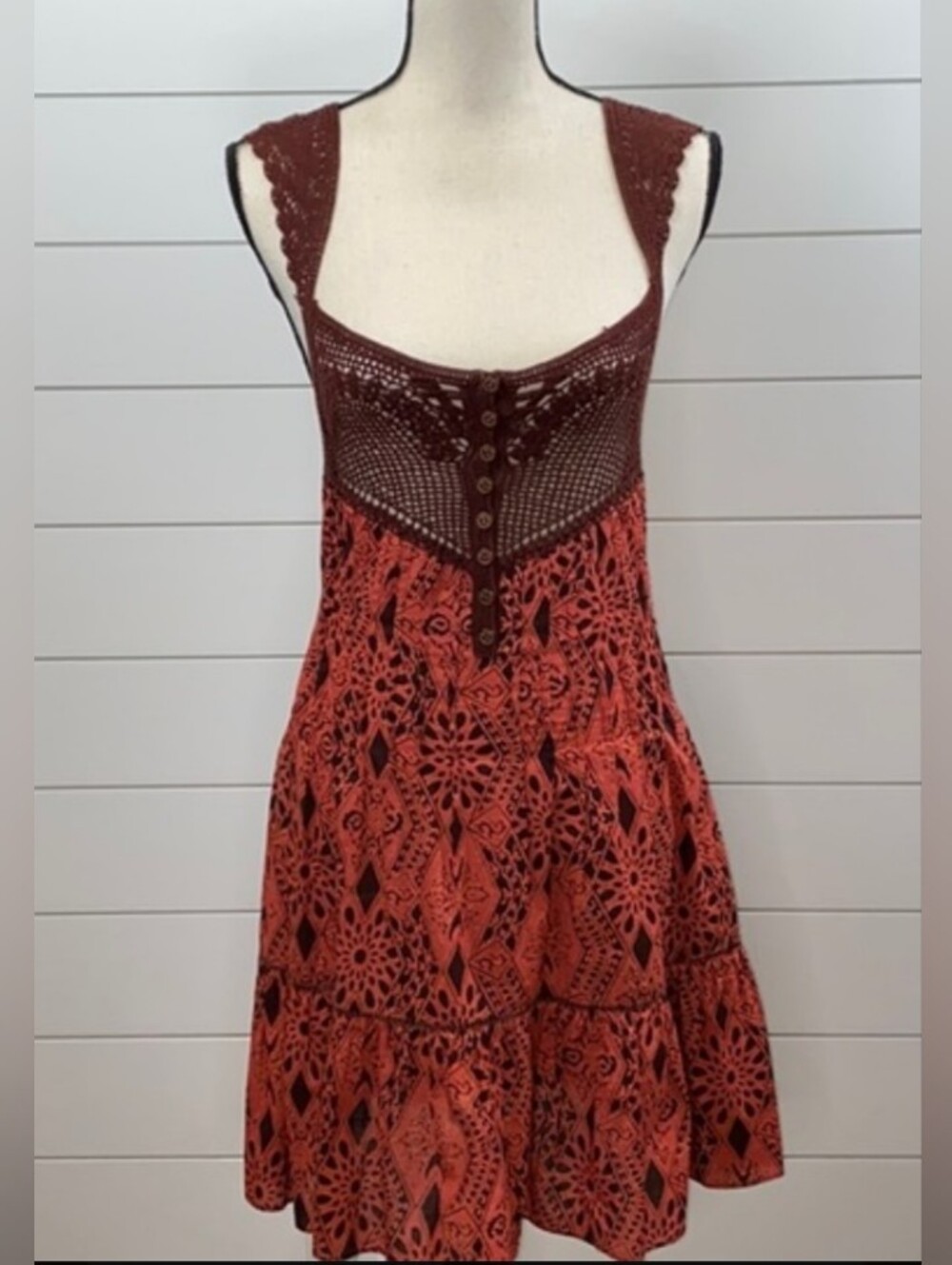 Free People Crochet Top Sundress w/ Pintucks 6